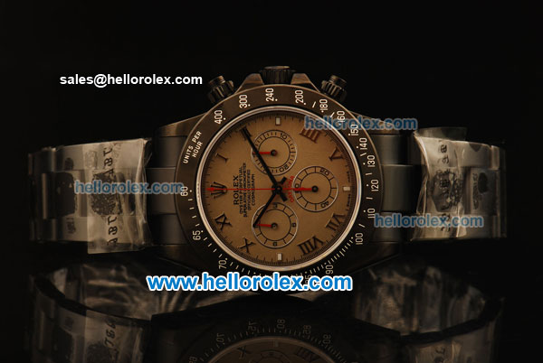 Rolex Daytona Chronograph Swiss Valjoux 7750 Automatic PVD Case and Brown Dial-PVD Strap - Click Image to Close